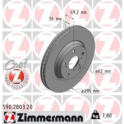 Billede af ZIMMERMANN COAT Z 590.2803.20 Bremseskiver 295 26 8/5 5 114 udvendig ventileret coatet højkarboniseret TOYOTA: Avensis III Stationcar, Auris Hatchback