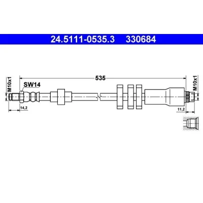 Billede af ATE 24.5111 0535.3 Bremseslange 535 M10x1 PEUGEOT: 406 Stationcar