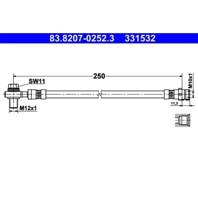 Billede af ATE 83.8207 0252.3 Bremseslange 250mm M10x1mm SEAT: Leon III ST