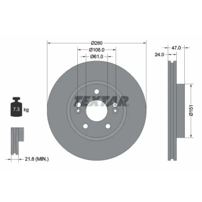 Billede af TEXTAR PRO 92118903 Bremseskiver 280 24 05/07 108 udvendig ventileret coatet uden hjulbolte, hjulnav RENAULT: LAGUNA 2