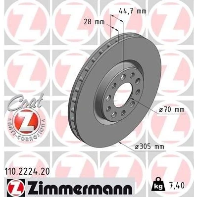 Billede af ZIMMERMANN COAT Z 110.2224.20 Bremseskiver 305 28 10/5 5 110 indvendigt ventileret coatet ALFA ROMEO: Giulia Sedan