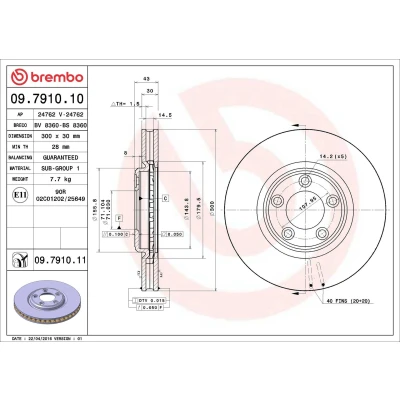 Billede af BREMBO COATED DISC LINE 09.7910.11 Bremseskiver 300 30 5 indvendigt ventileret coatet JAGUAR: S Type