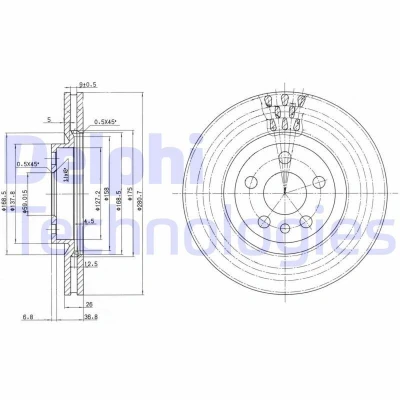 Billede af DELPHI BG2844 Bremseskiver 281 26 5 ventileret olieret ubehandlet uden hjullejer, ABS sensorring PEUGEOT: Expert I Van