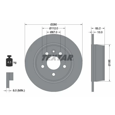 Billede af TEXTAR PRO 92074503 Bremseskiver 280 10 05/06 112 fuldstændigt coatet uden hjullejer, hjulbolte, hjulnav MERCEDES BENZ: Vito Bus, Van