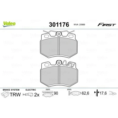 Billede af VALEO 301176 Bremseklodser FIRST foraksel Inkl. slidadvarselskontakt uden anti knirke plade PEUGEOT: 205 II Hatchback, 407 Coupe, 309 Hatchback