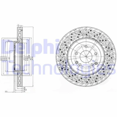 Billede af DELPHI BG3985C Bremseskiver 330 28 5 ventileret, hullet coatet ubehandlet uden hjullejer, ABS sensorring MERCEDES BENZ: C klasse Coupe
