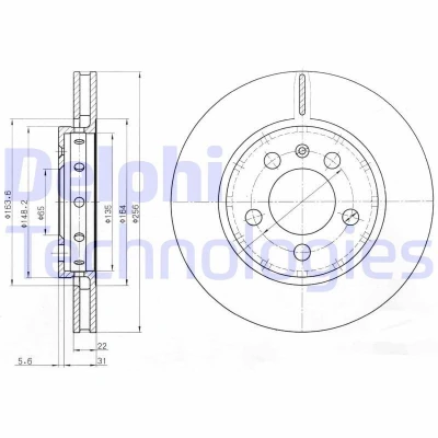 Billede af DELPHI BG3611 Bremseskiver 256 22 5 ventileret olieret ubehandlet uden hjullejer, ABS sensorring VOLKSWAGEN: Golf 4, Bora Sedan, 4 Variant