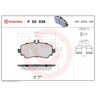 Billede af BREMBO P 50 036 Bremseklodser Forberedt til slidindikator med bremsecaliperskruer tilbehør MERCEDES BENZ: A klasse