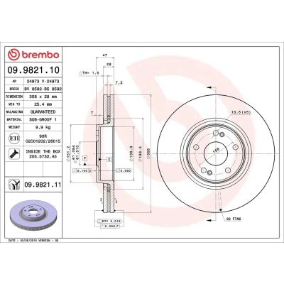 Billede af BREMBO COATED DISC LINE 09.9821.11 Bremseskiver 308 28 5 indvendigt ventileret coatet med skruer RENAULT: LAGUNA 2