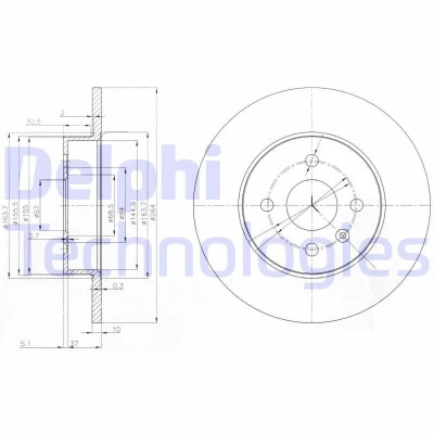 Billede af DELPHI BG3885C Bremseskiver 264 10 4 fuldstændigt coatet ubehandlet uden hjullejer, ABS sensorring OPEL: Astra H Caravan, Hatchback