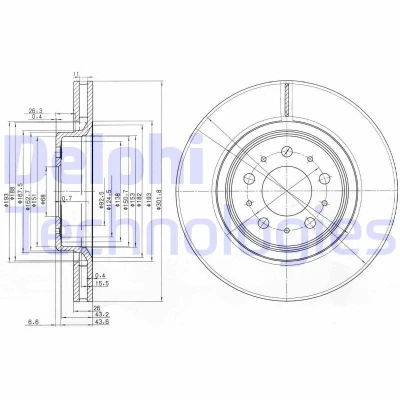 Billede af DELPHI BG3418 Bremseskiver 302 26 5 ventileret olieret ubehandlet uden hjullejer, ABS sensorring VOLVO: S70, V70 I, 850 Sedan