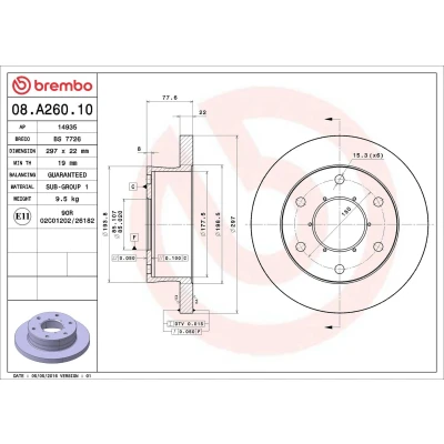 Billede af BREMBO 08.A260.10 Bremseskiver 297 22 6 fuldstændigt IVECO: DAILY 4 Kasten/Kombi,