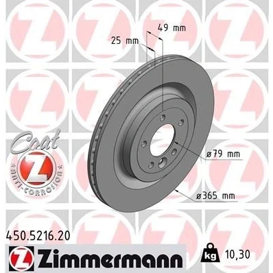 Billede af ZIMMERMANN COAT Z 450.5216.20 Bremseskiver 365 25 6/5 5 120 indvendigt ventileret coatet højkarboniseret LAND ROVER: Range Rover 4, Sport