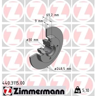 Billede af ZIMMERMANN 440.3115.00 Bremseskiver 248 9 4/4 4 108 fuldstændigt med hjulleje, ABS sensorring PEUGEOT: 208 I Hatchback, 2008 Stationcar