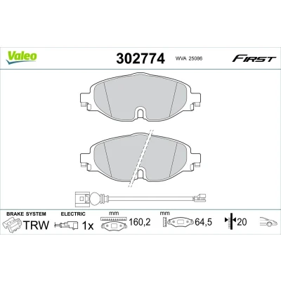 Billede af VALEO 302774 Bremseklodser foraksel Inkl. slidadvarselskontakt uden skruer, med anti knirke plade VOLKSWAGEN: Golf 7, Passat B8 Variant, Touran II