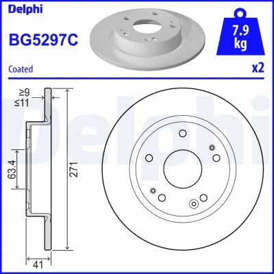 Billede af DELPHI BG5297C Bremseskiver 271 11 5 fuldstændigt coatet ubehandlet uden hjullejer, ABS sensorring FORD: Focus Mk4 Hatchback, Turnier