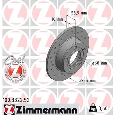 Billede af ZIMMERMANN SPORT COAT Z 100.3322.52 Bremseskiver 255 10 5/5 5 112 fuldstændigt, hullet coatet AUDI: A6 C5 Avant, Sedan