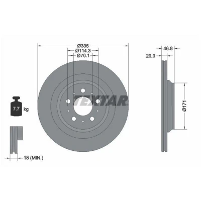 Billede af TEXTAR 92343303 Bremseskiver 335 20 05/10 114,3 indvendigt ventileret coatet uden hjullejer, hjulbolte, hjulnav TESLA: Model 3