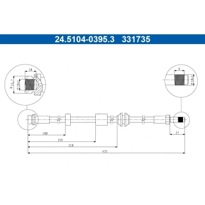 Billede af ATE 24.5104 0395.3 Bremseslange 435mm M10x1mm FORD: Focus 2 Kombi, C Max, Limousine