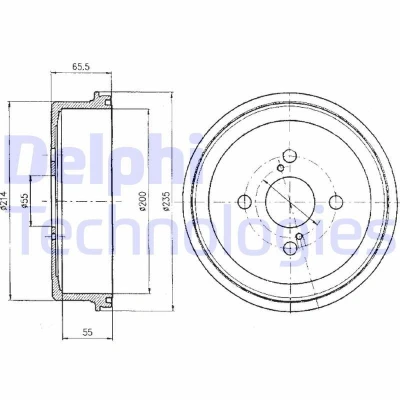 Billede af DELPHI BF278 Bremsetromler uden ABS sensorring, hjullejer 235 TOYOTA: Corolla VII Compact, VIII VI Liftback