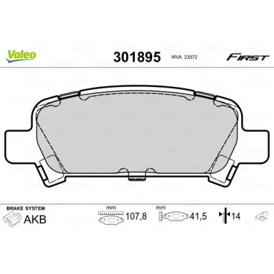 Billede af VALEO 301895 Bremseklodser FIRST bagaksel Ekskl. slidadvarselskontakt uden anti knirke plade SUBARU: Forester II, Legacy 4, Impreza I Sedan