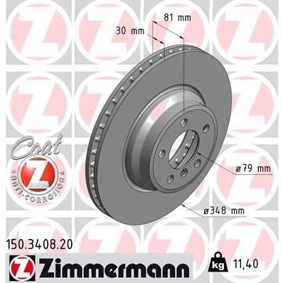 Billede af ZIMMERMANN COAT Z 150.3408.20 Bremseskiver 348 30 6/5 5 120 indvendigt ventileret coatet højkarboniseret BMW: 7