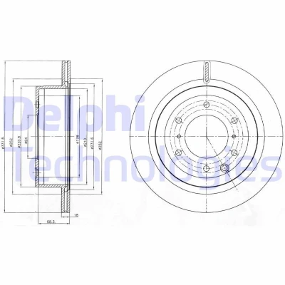 Billede af DELPHI BG4263 Bremseskiver 332 18 6 ventileret olieret ubehandlet uden hjullejer, ABS sensorring MITSUBISHI: PAJERO 4