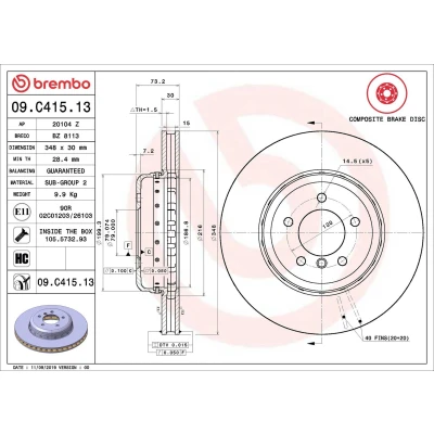 Billede af BREMBO 09.C415.13 Bremseskiver 348 30 5 todelt bremseskive, indvendigt ventileret coatet højkarboniseret med skruer BMW: Z4 Roadster