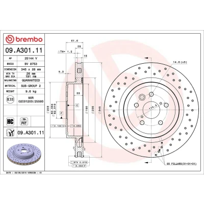 Billede af BREMBO COATED DISC LINE 09.A301.11 Bremseskiver 345 28 5 perforeret/indv. ventileret coatet højkarboniseret LEXUS: IS 2