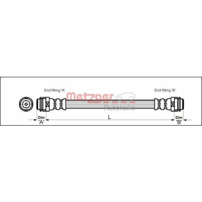 Billede af METZGER 4114798 Bremseslange på indersiden 146 F10 x 1 VOLKSWAGEN: Golf 4, Polo V Hatchback, New Beetle SKODA: Fabia 2, Octavia Combi