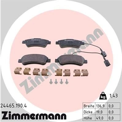Billede af ZIMMERMANN 24465.190.4 Bremseklodser Inkl. slidadvarselskontakt med skruer Billede svarer til leveringsomfang, fjeder