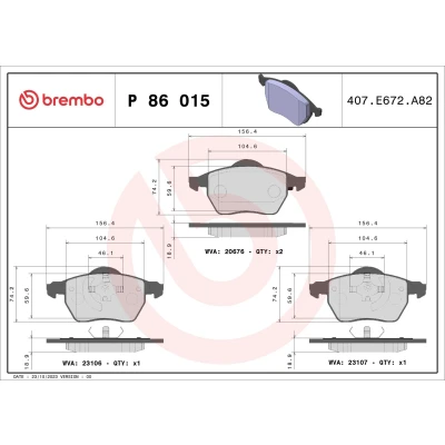 Billede af BREMBO P 86 015 Bremseklodser PRIME LINE Ring Ekskl. slidadvarselskontakt med stempelklips uden tilbehør VOLVO: V70 I, S70