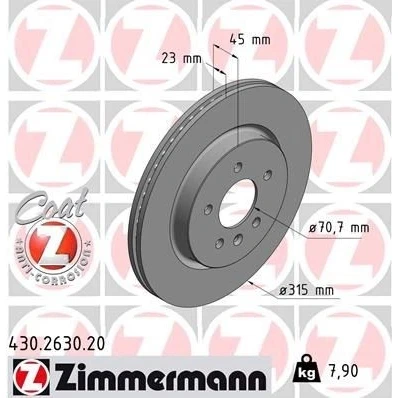 Billede af ZIMMERMANN COAT Z 430.2630.20 Bremseskiver 315 23 6/5 5 115 indvendigt ventileret coatet OPEL: Zafira C Tourer, Insignia B Sports Tourer