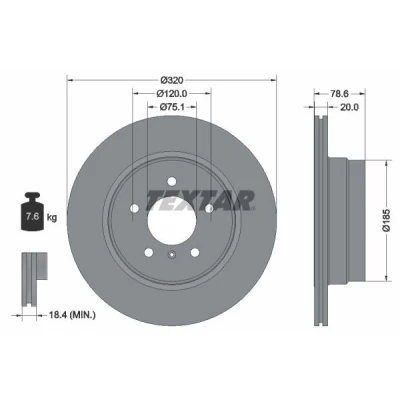 Billede af TEXTAR PRO 92161103 Bremseskiver 320 20 05/06 120 indvendigt ventileret coatet uden hjulbolte, hjulnav BMW: X5, X6