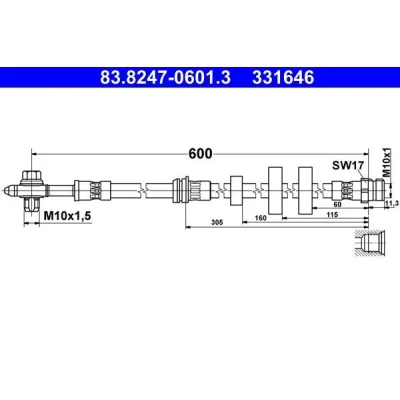 Billede af ATE 83.8247 0601.3 Bremseslange 600mm M10x1mm