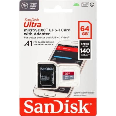Billede af SanDisk MicroSDXC Mobil Ultra 64GB 140MB/s UHS I Adapt Hukommelseskort