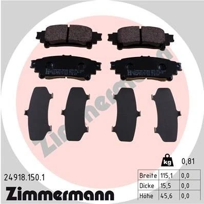 Billede af ZIMMERMANN 24918.150.1 Bremseklodser Billede svarer til leveringsomfang LEXUS: RX III, TOYOTA: Prius Plus, Highlander III SUV