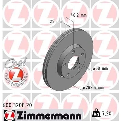 Billede af ZIMMERMANN COAT Z 600.3208.20 Bremseskiver 282 25 5/5 5 112 indvendigt ventileret coatet højkarboniseret VOLKSWAGEN: Passat B5 Sedan