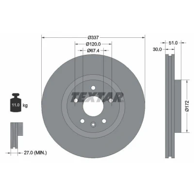 Billede af TEXTAR PRO 92187103 Bremseskiver 337 30 05/06 120 indvendigt ventileret coatet uden hjulbolte, hjulnav OPEL: Insignia A Sports Tourer