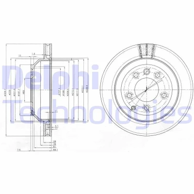 Billede af DELPHI BG3775C Bremseskiver 330 28 5 ventileret coatet ubehandlet uden hjullejer, ABS sensorring VOLKSWAGEN: Touareg I, II
