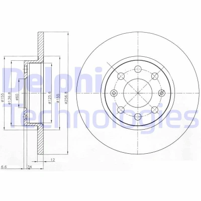 Billede af DELPHI BG4155 Bremseskiver 257 12 4 fuldstændigt olieret ubehandlet uden hjullejer, ABS sensorring OPEL: Corsa D Hatchback