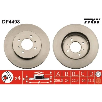 Billede af TRW DF4498 Bremseskiver 256 24 4 100 ventileret lakeret MITSUBISHI: Lancer 7