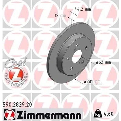 Billede af ZIMMERMANN COAT Z 590.2829.20 Bremseskiver 281 12 7/5 5 114 fuldstændigt coatet TOYOTA: C HR