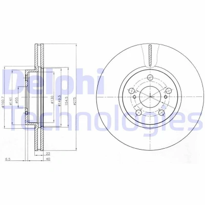 Billede af DELPHI BG4277 Bremseskiver 275 22 5 ventileret olieret ubehandlet uden hjullejer, ABS sensorring TOYOTA: Urban Cruiser, Corolla X Sedan