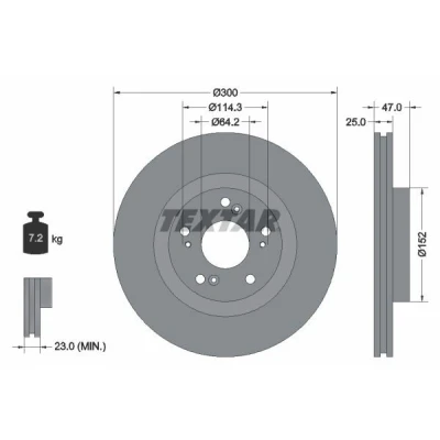 Billede af TEXTAR PRO 92186503 Bremseskiver 300 25 05/09 114,3 indvendigt ventileret coatet uden hjulbolte, hjulnav HONDA: CIVIC 8 Hatchback