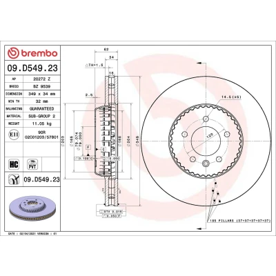 Billede af BREMBO 09.D549.23 Bremseskiver 349 34 5 todelt bremseskive, indvendigt ventileret coatet højkarboniseret