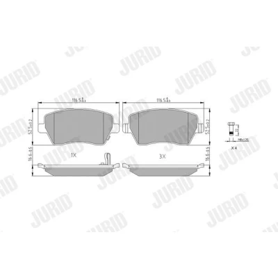 Billede af JURID 573255J Bremseklodser med akustisk advarsel for slid tilbehør SUZUKI: SWIFT 3, Splash, NISSAN: MICRA 4, Note II Hatchback, OPEL: Agila B