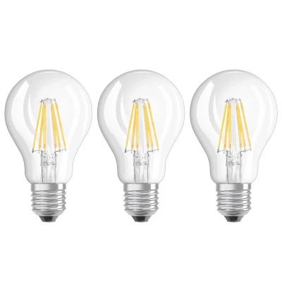 Billede af LED filamentpære E27 6W, varmhvid, 3&#039;er sæt