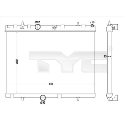 Billede af TYC 726 0019 R Radiator 380 545 23 Mekanisk fuget køleripper PEUGEOT: 207 Hatchback, SW, 208 I CITROËN: C3 II, Hatchback