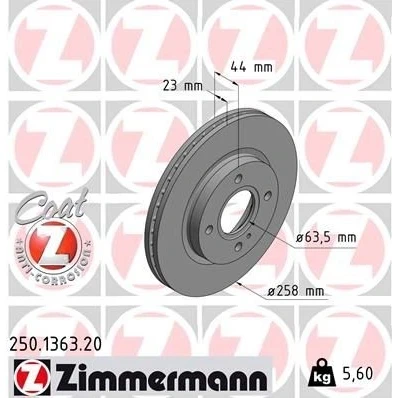 Billede af ZIMMERMANN COAT Z 250.1363.20 Bremseskiver 258 23 5/4 4 108 indvendigt ventileret coatet FORD: FIESTA 6, 6 Van, KA+ Sedan